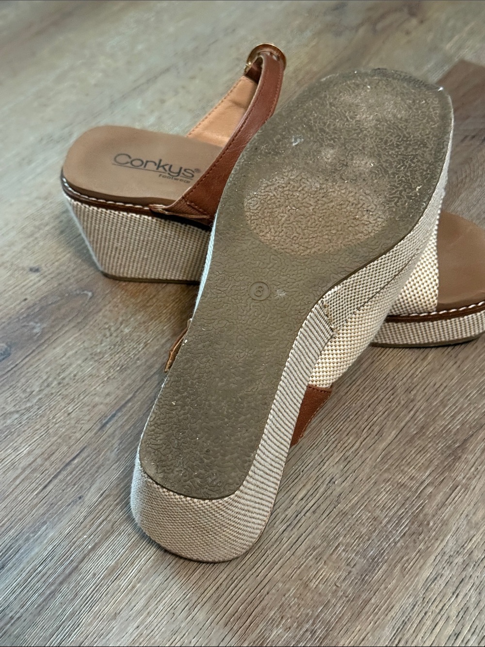 Corkys Cream & Brown Espadrille Wedge Sandals - Picture 3 of 3